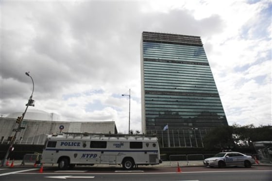 A New York City police department command post bus sits parked in front of the United Nations building in preparation for the General Assembly on Saturday.